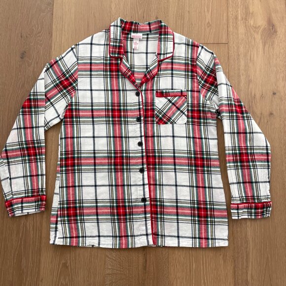 Wondershop Target Pajama Shirt Women Medium Flannel Plaid White Tartan Sleepwear - Picture 6 of 13